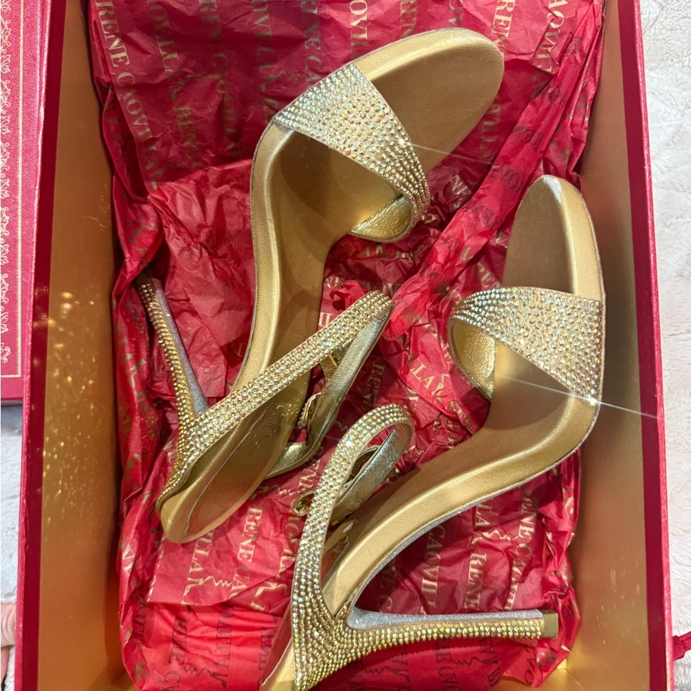 Rene Caovilla Gold bow Studded Heels